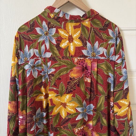 Bohemian Flower Women Top Size 2X Red Maximalist Tropical Travel Going Out Party - Picture 9 of 10